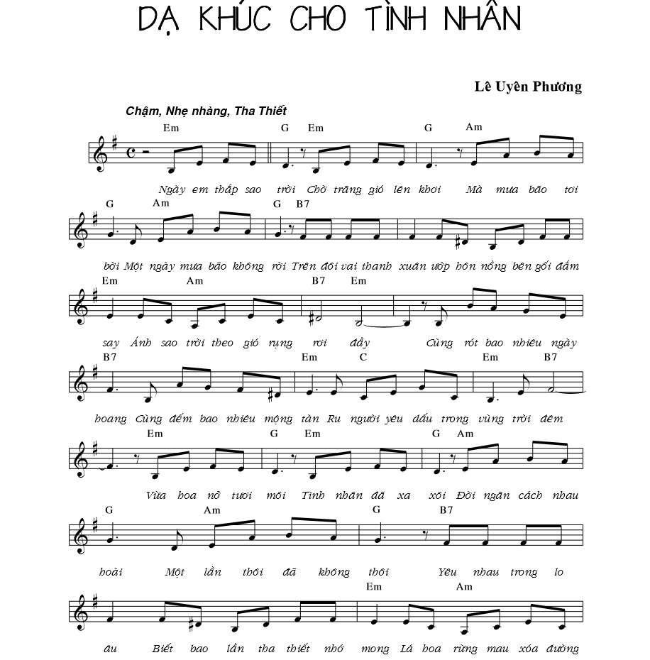Hợp âm và Sheet nhạc Dạ khúc cho tình nhân – Quang Dũng - Trung Tâm Âm Nhạc Việt Thương
