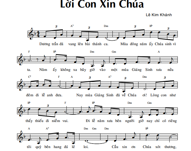 Sheet nhạc Lời con xin Chúa cho đàn Piano, Organ, Tab guitar