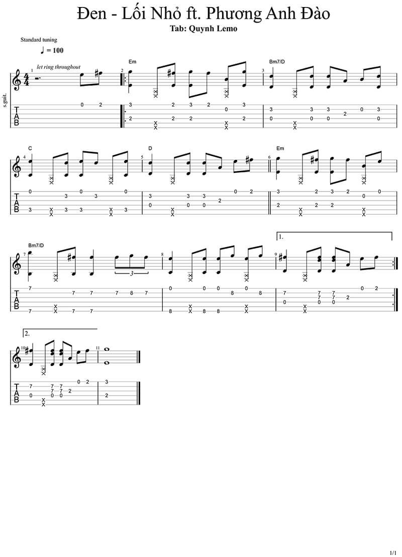 Tab Guitar, Sheet Nhạc Lối Nhỏ - Đen Vâu - Trung Tâm Âm Nhạc Việt Thương